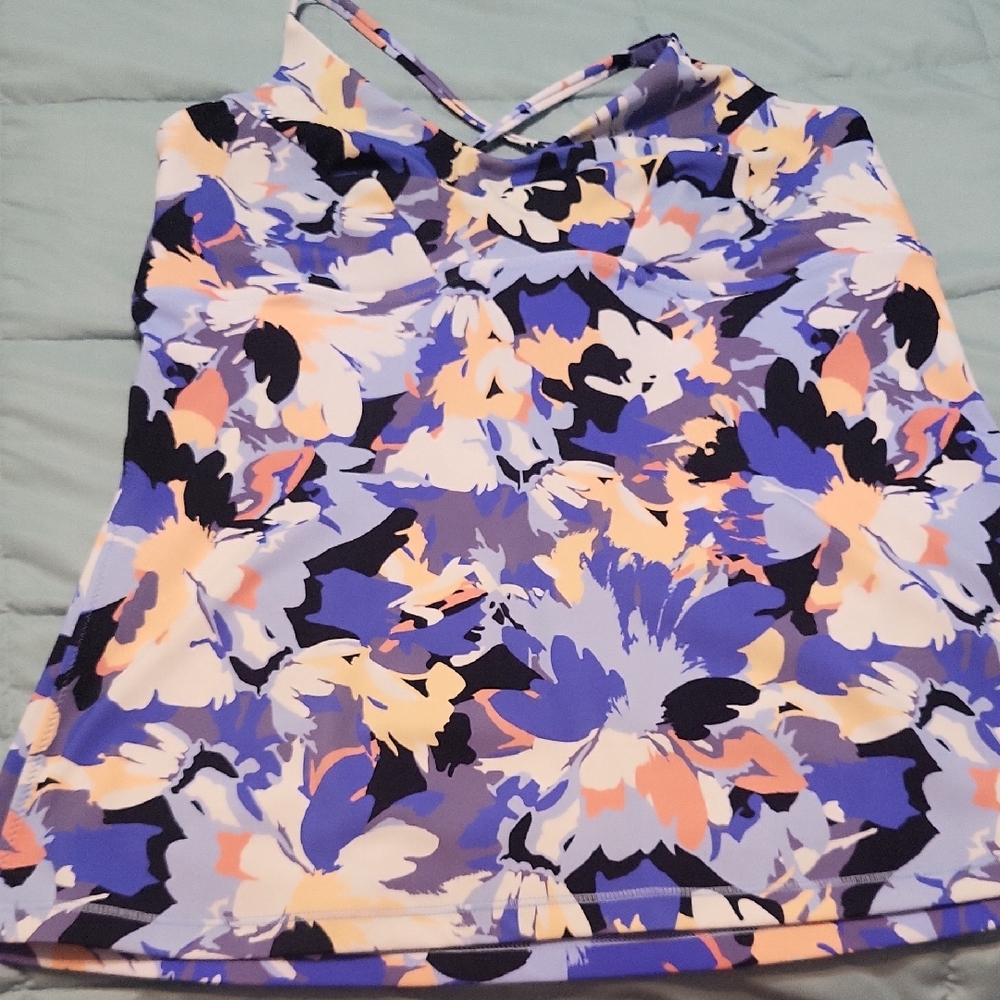 Athleta  Women's Floral Tankini Top - Blue and Purple. Windsome Abstract.